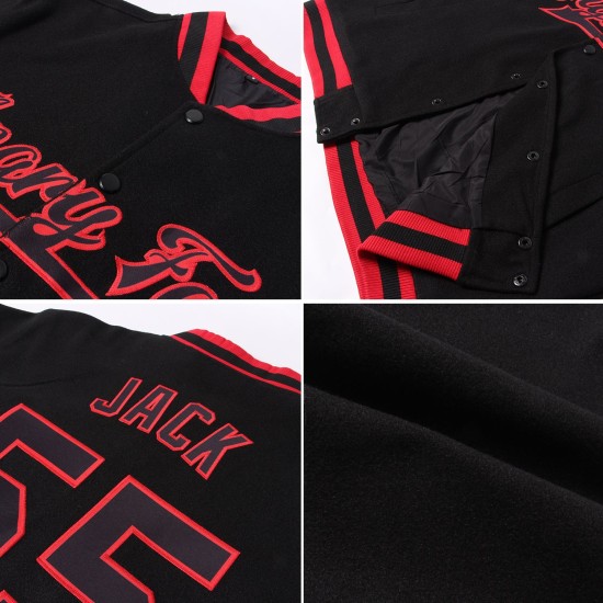 Custom Black Pink-Sky Blue Bomber Full-Snap Varsity Letterman Hoodie Jacket Custom Black Pink-Sky Blue Bomber Full-Snap Varsity Letterman Hoodie Jacket